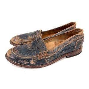 Bed Stu Mae F321112 Black Distressed Leather Slip On Loafer Women Size US 9.5